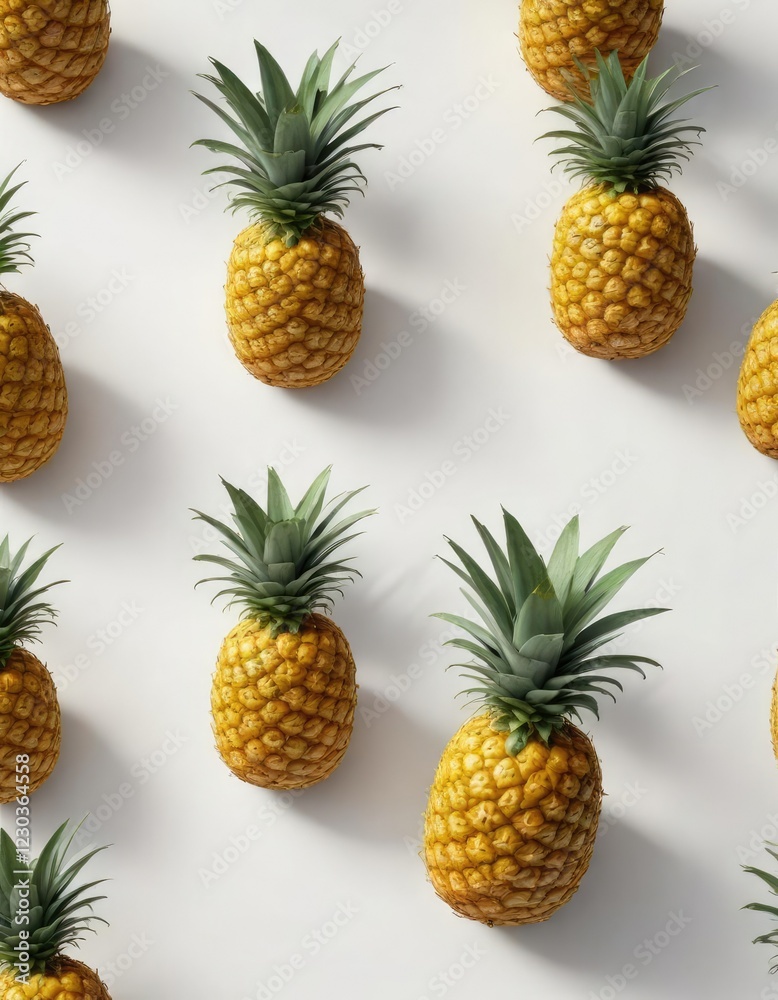 Pineapple on a plain white background with shadows, light source, shadows Pineapple on a plain white background with shadows, light source, shadows