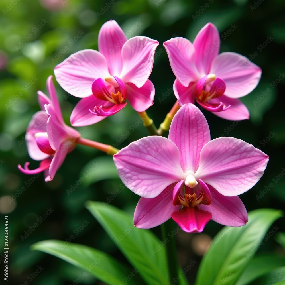 Pink orchid shaped flowers blooming in a green garden, gardenia, garden Pink orchid shaped flowers blooming in a green garden, gardenia, garden