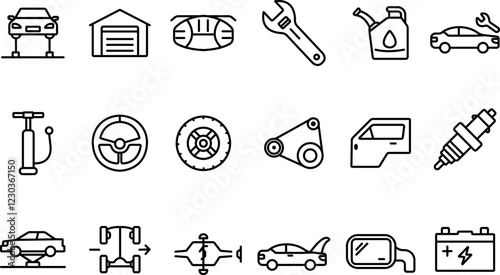 "Car Service and Maintenance Icon Set - Linear Outline Collection"