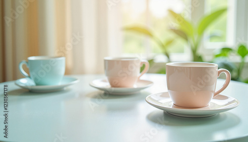Wallpaper Mural Pastel teacups on table with soft lighting, nostalgic ambiance Torontodigital.ca