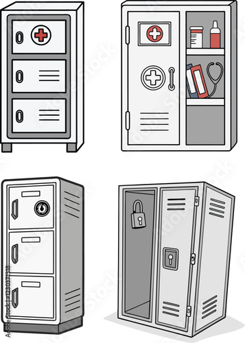 Detailed Bank Vault Illustrations. High Resolution Vector Illustrations of Safes for Security System Advertisements, Bank Marketing, and Financial Content.