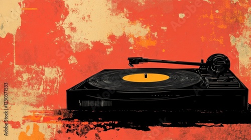 Vintage Turntable on a Textured Red Background photo