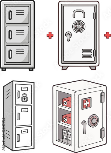 Detailed Bank Vault Illustrations. High Resolution Vector Illustrations of Safes for Security System Advertisements, Bank Marketing, and Financial Content.