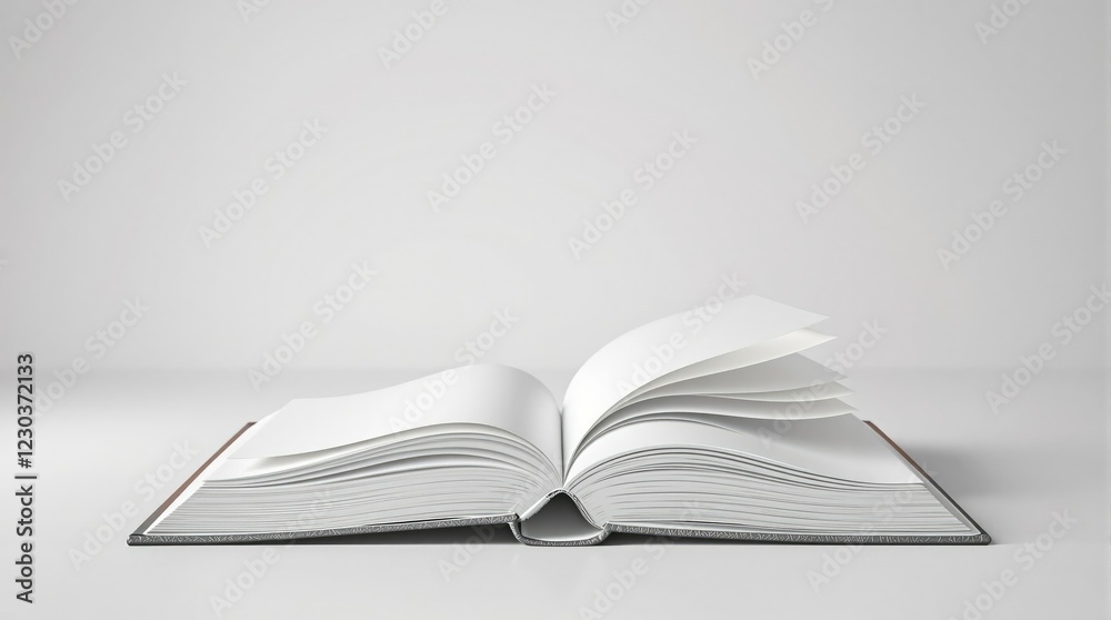 Simple composition of a white and gray studio background with a single book lying open on it, relaxation, knowledge, reading, literature, book Simple composition of a white and gray studio background with a single book lying open on it, relaxation, knowledge, reading, literature, book