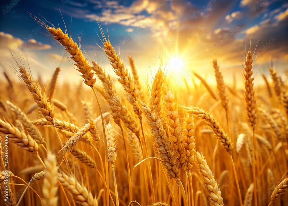 Fototapeta premium Panoramic Golden Wheat Field Animation: Swaying Stalks in Summer Sun