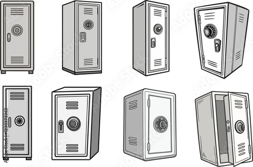 Detailed Bank Vault Illustrations. High Resolution Vector Illustrations of Safes for Security System Advertisements, Bank Marketing, and Financial Content.