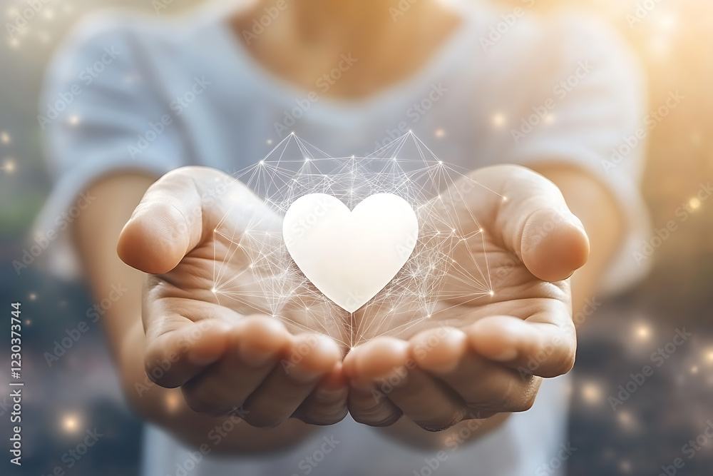 An abstract digital background representing charity and selfless giving, featuring glowing hands offering light or energy. An abstract digital background representing charity and selfless giving, featuring glowing hands offering light or energy.