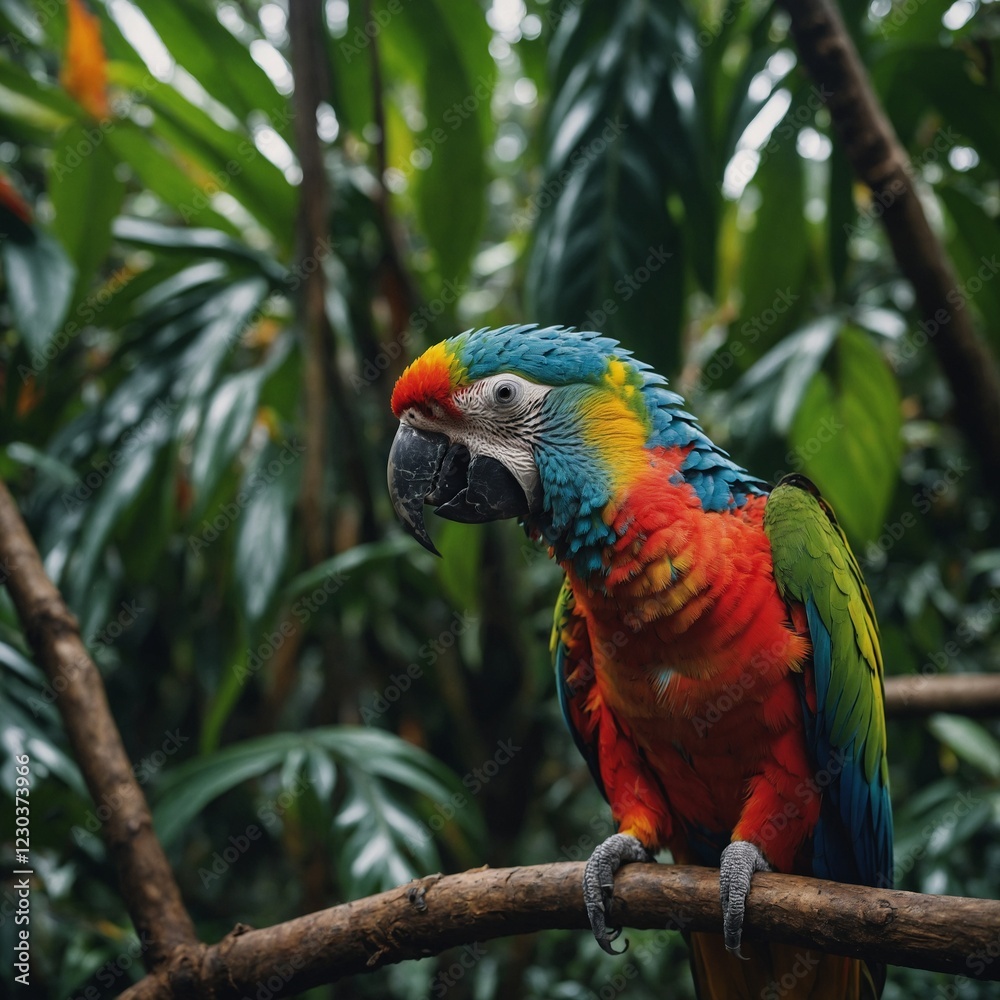 Obraz premium A multicolored parrot in a tropical rainforest