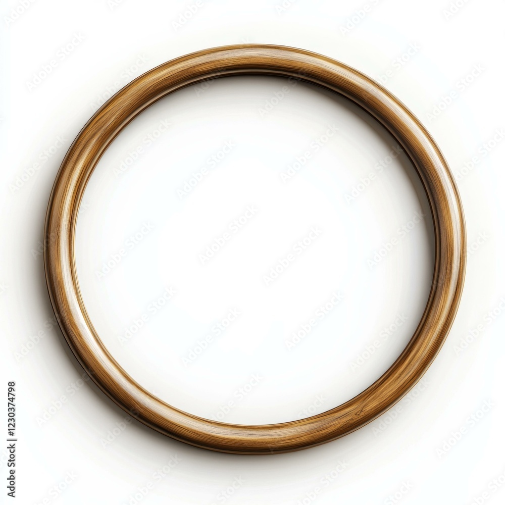 Elegant circular wooden frame with smooth finish on white background Elegant circular wooden frame with smooth finish on white background