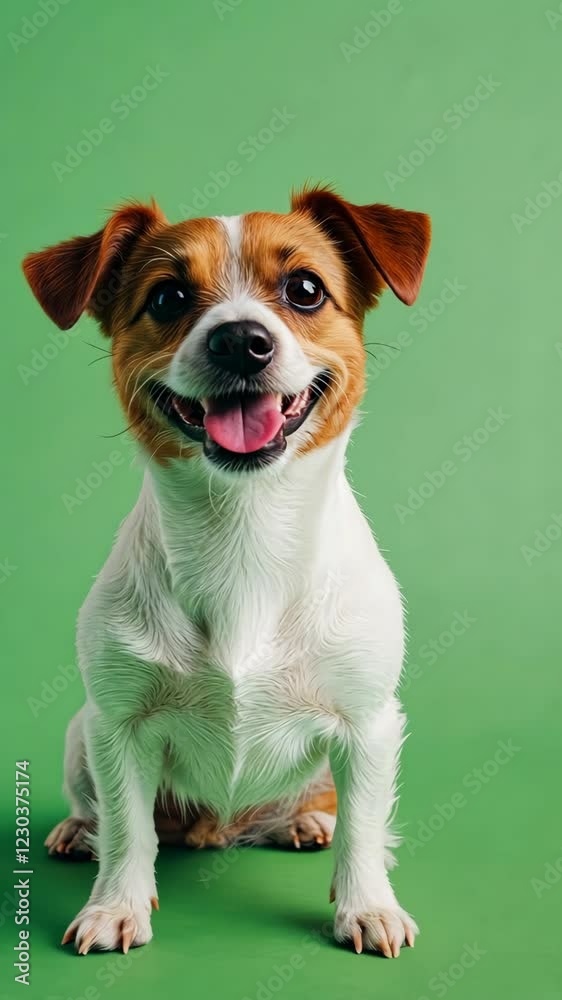 Happy Cute Jack Russell Terrier Dog Portrait on Green Background Celebrating Joyful Moments and Playful Expressions Happy Cute Jack Russell Terrier Dog Portrait on Green Background Celebrating Joyful Moments and Playful Expressions