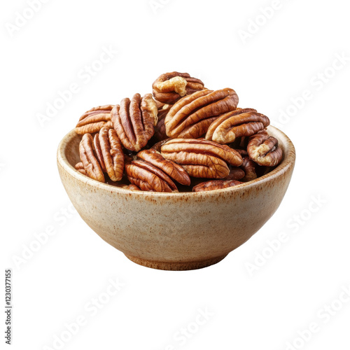 Bowl with fresh pecan nuts isolated on transparent background photo