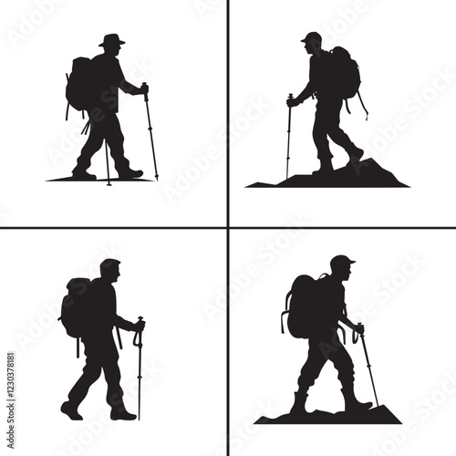 Hiker Silhouette with Backpack and Walking Stick