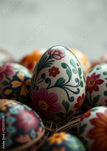 Variety of hand-painted easter eggs with intricate designs and patterns the art of easter a celebration of painted egg patterns easter egg holiday illustration celebration easter photo