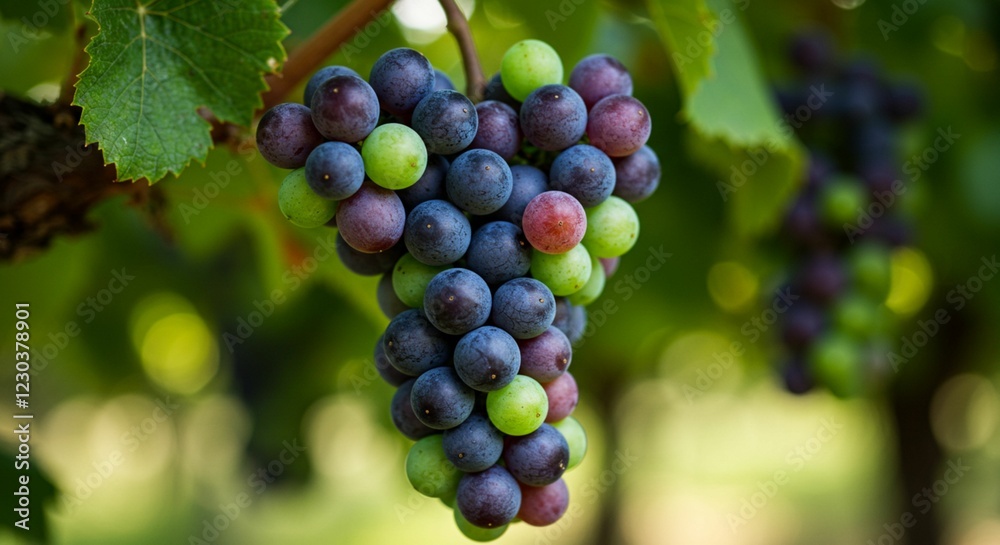 Ripe Red and Green Grapes Hanging on Vine Vineyard Fruit Nature Ripe Red and Green Grapes Hanging on Vine Vineyard Fruit Nature