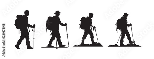 Hiker Silhouette with Backpack and Walking Stick