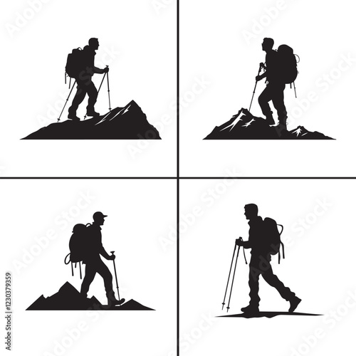 Hiker Silhouette with Backpack and Walking Stick