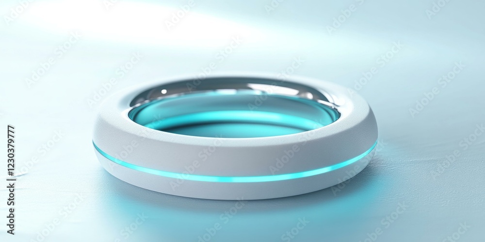 Futuristic minimalist smart ring with glowing blue halo on smooth surface Futuristic minimalist smart ring with glowing blue halo on smooth surface