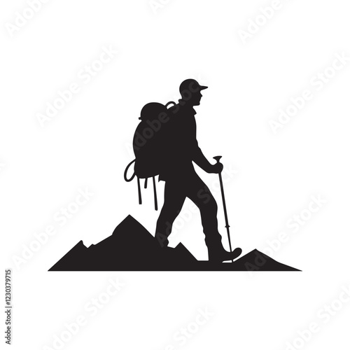 Hiker Silhouette with Backpack and Walking Stick