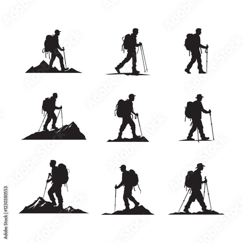 Hiker Silhouette with Backpack and Walking Stick