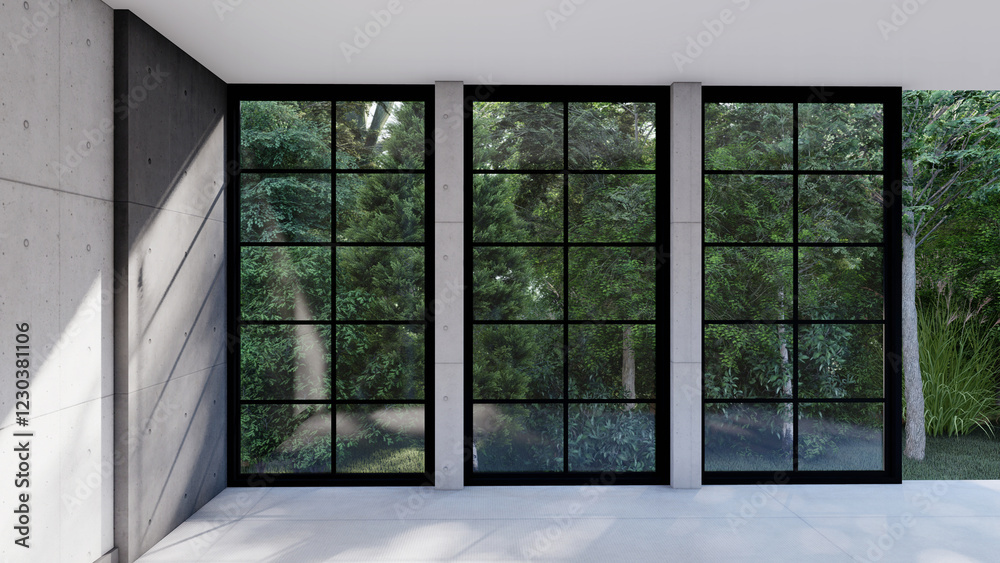 Fototapeta premium empty interior room shadow wall space background mock up architecture sunlight. empty home modern window light floor design apartment white house indoor. blank minimal concept backdrop bright clean.