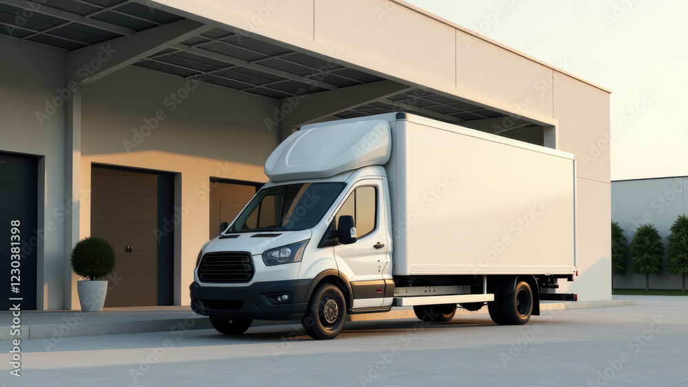 White Delivery Van Parked at a Warehouse White Delivery Van Parked at a Warehouse