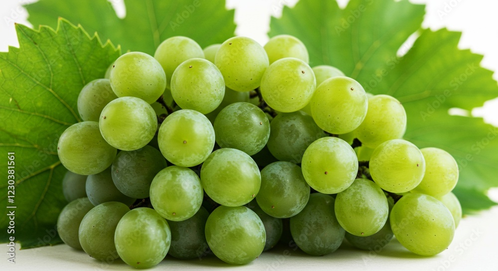 Fresh Green Grapes Bunch with Leaves Healthy Food Fresh Green Grapes Bunch with Leaves Healthy Food