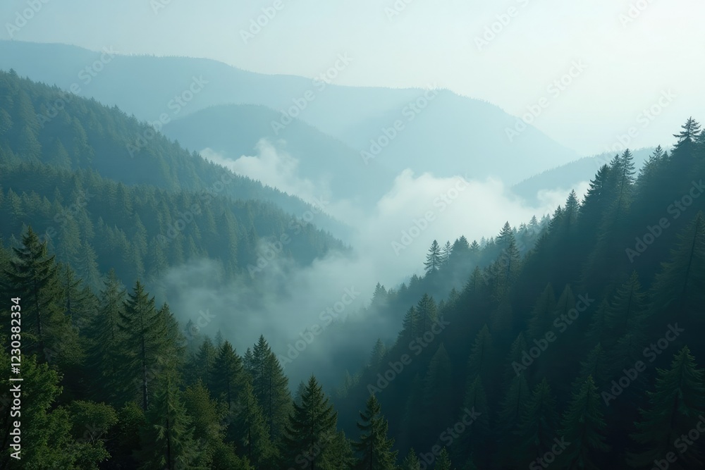 Fog slowly clears to reveal a misty forest landscape, forest, foliage, landscape Fog slowly clears to reveal a misty forest landscape, forest, foliage, landscape