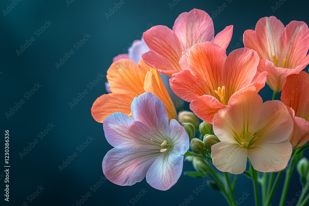 Fototapeta premium Delicate pastel colored flowers bloom beautifully together