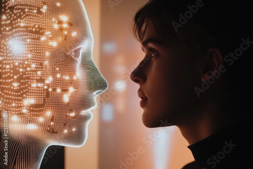 Person talking with robotic ai.futuristic technology . virtual reality