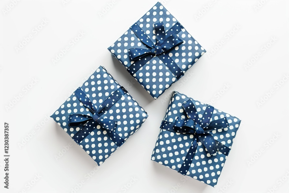 Christmas flat lay with blue and white snowflake-patterned gift boxes Christmas flat lay with blue and white snowflake-patterned gift boxes