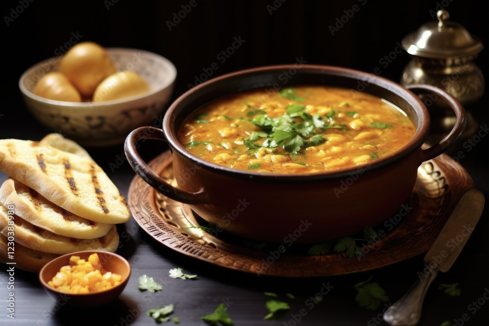 Moroccan Harira Soup - Traditional Ramadan Food of Maghreb. Delicious Moroccan Soup Served in Bowl with Bread Moroccan Harira Soup - Traditional Ramadan Food of Maghreb. Delicious Moroccan Soup Served in Bowl with Bread