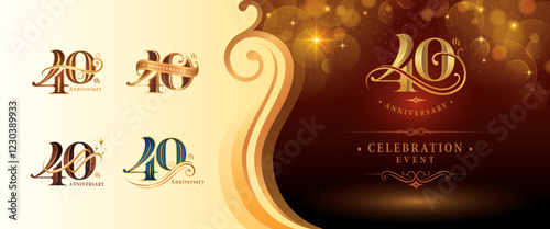 Set of 40th Anniversary logotype design, Forty years Anniversary Logo, Elegant Classic Logo, Luxury Vintage and retro Serif Number 40, Celebrating Anniversary Logo for Congratulation event, invitation