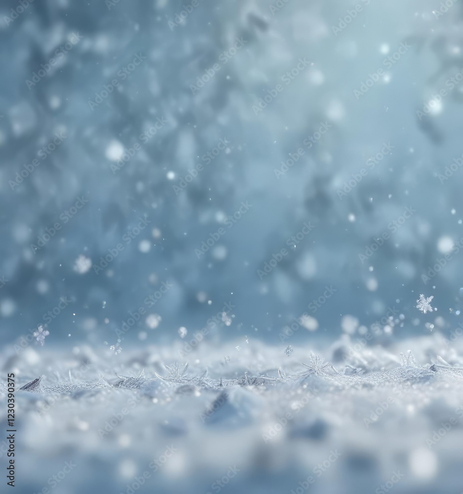 Soft falling snowflakes in a delicate, gentle bokeh effect on a pale blue background, soft focus, flakes Soft falling snowflakes in a delicate, gentle bokeh effect on a pale blue background, soft focus, flakes