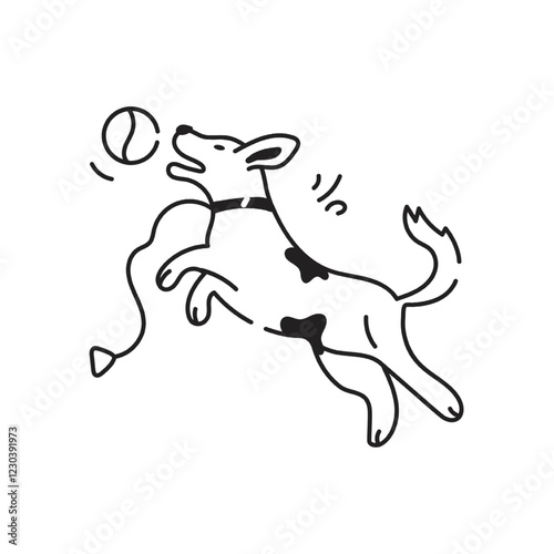 The dog is jumping and trying to catch the ball, illustration vector