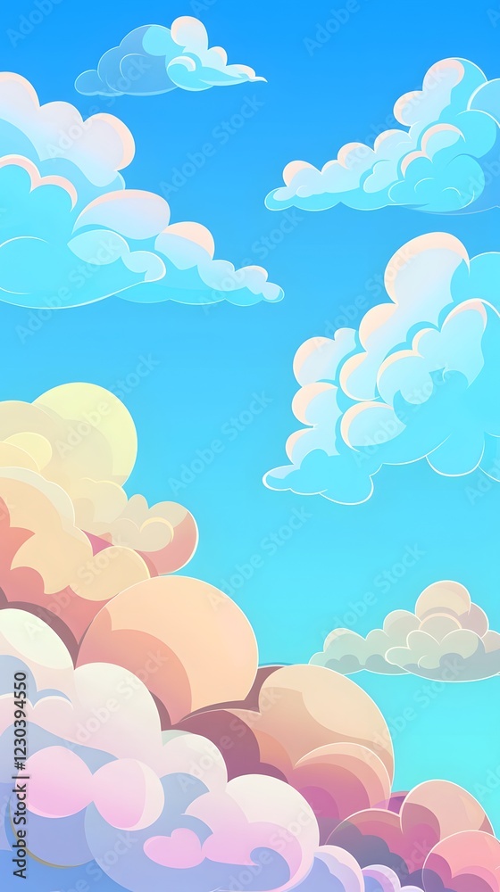 Dreamy Fluffy Clouds in a Pastel Blue Sky with Soft Gradient Dreamy Fluffy Clouds in a Pastel Blue Sky with Soft Gradient