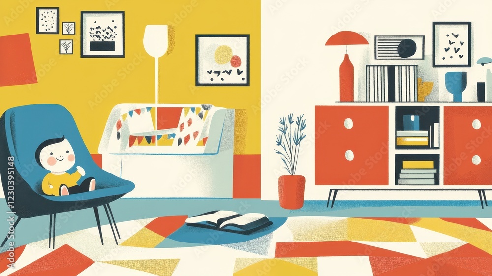 Child Relaxing in Modern Living Room Decor Child Relaxing in Modern Living Room Decor