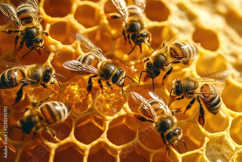 A colony of bees inside a transparent hive, showcasing their roles and interactions as they produce honey and maintain their community