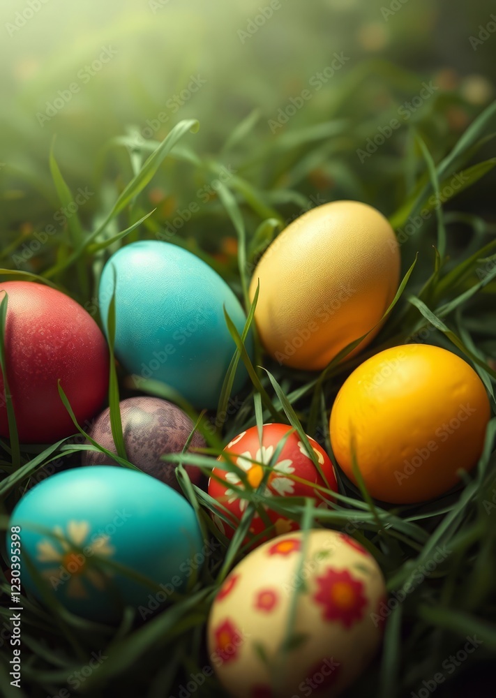 Colorful easter eggs in grass top view easter egg holiday illustration celebration easter Colorful easter eggs in grass top view easter egg holiday illustration celebration easter