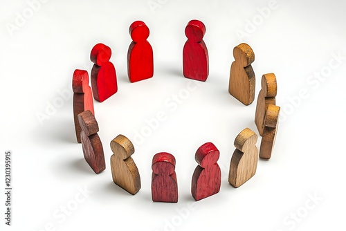 Artistic Vivid Red Wooden Figures in a Circular Unity photo