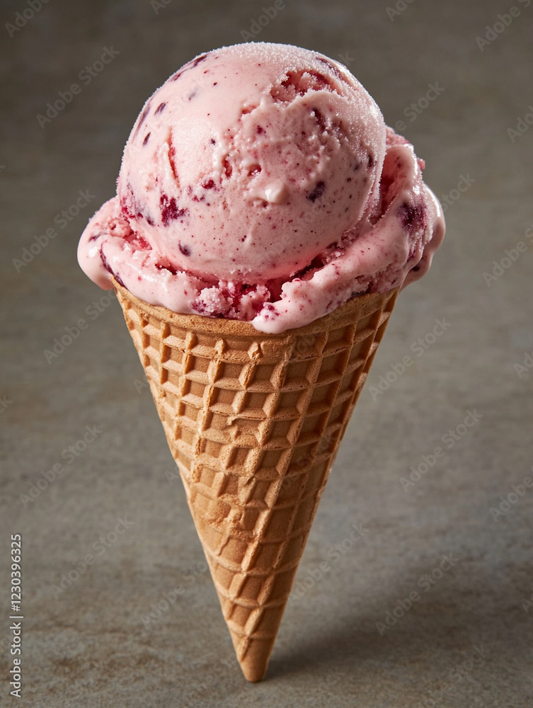 Delicious strawberry ice cream in a waffle cone Delicious strawberry ice cream in a waffle cone