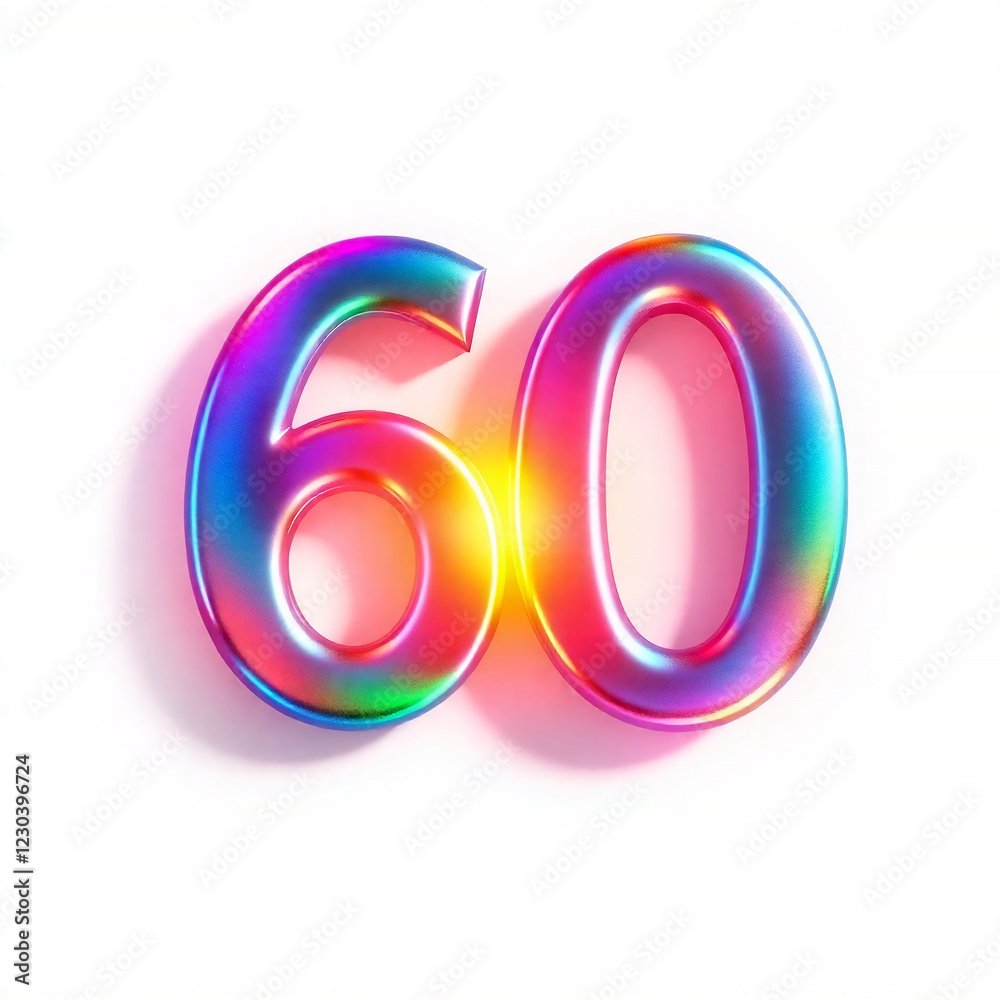 Obraz premium 3d pink colorful painting symbol sixty, 60, on colored background, isolated.