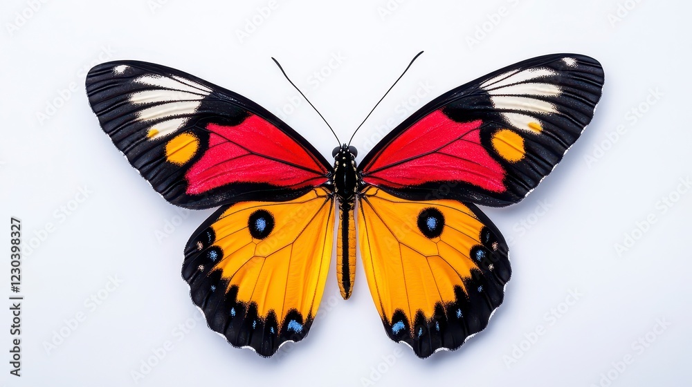 Fototapeta premium Intricate Red and Orange Butterfly With Detailed Wing Pattern