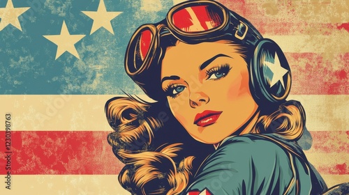 American Woman Pilot Retro Style Portrait