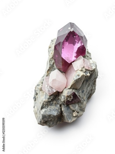 Shiny mineral corundum on clean white background, corundum, natural