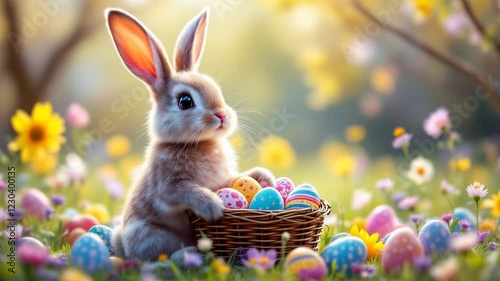 Adorable Easter Bunny with Colorful Eggs