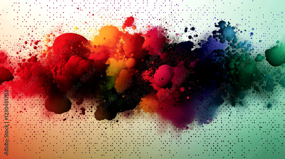 A vibrant abstract background filled with colorful splashes and dynamic textures, featuring a blend of red, orange, green, and blue hues. Ideal for artistic designs and digital art