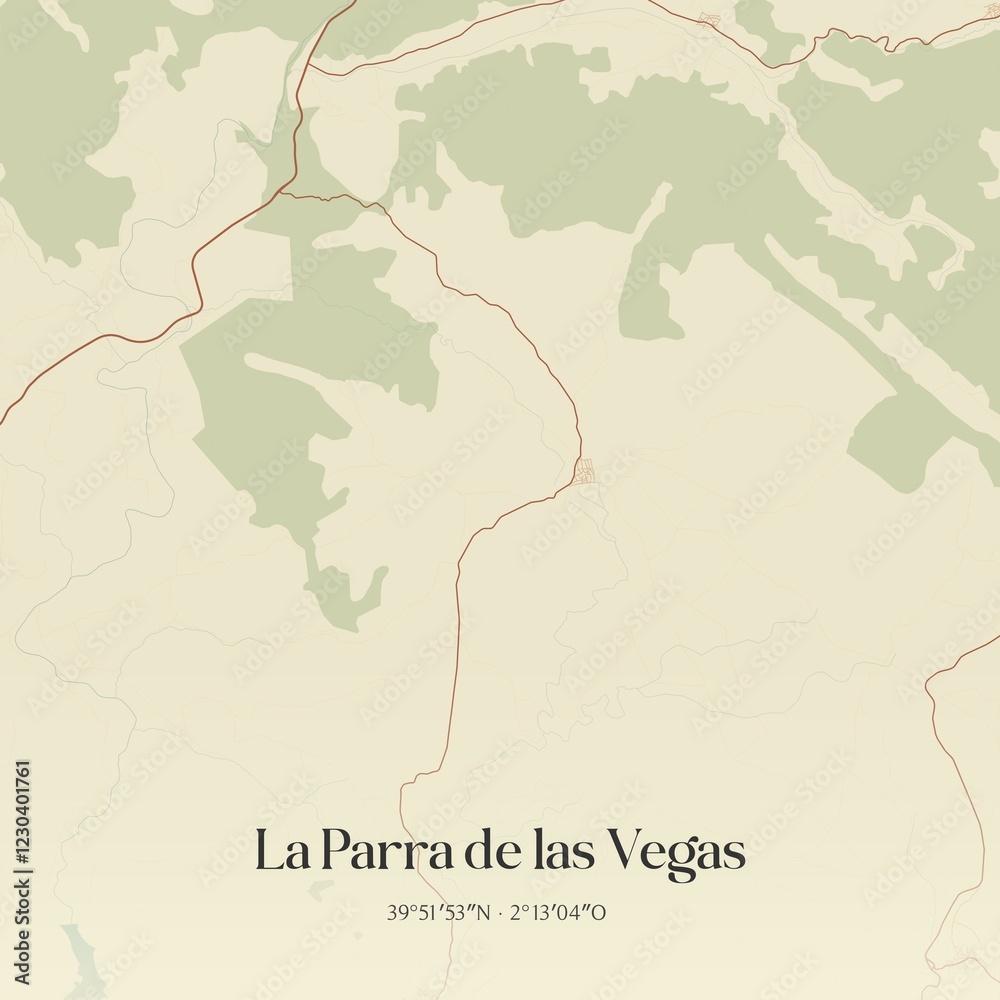 Obraz premium Retro Spanish map of La Parra de las Vegas, Castilla-La Mancha. Vintage street map.