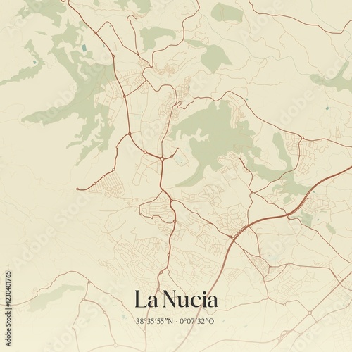 Obraz na płótnie Retro Spanish map of La Nucia, Comunidad Valenciana. Vintage street map. w salonie