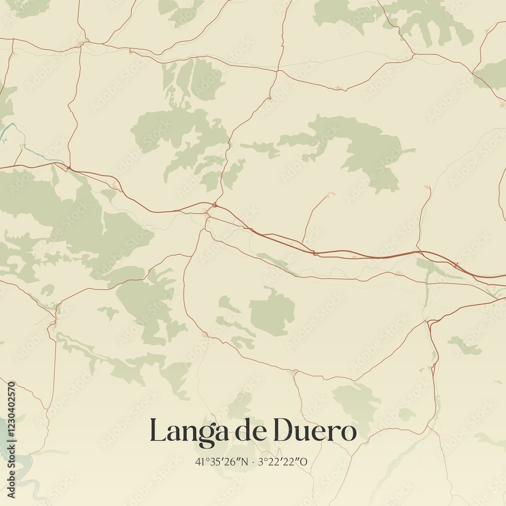 Obraz premium Retro Spanish map of Langa de Duero, Castilla y Le�n. Vintage street map.