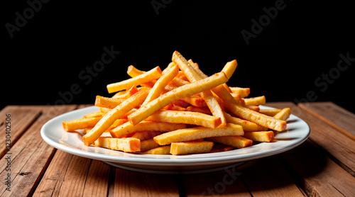 Freeze Motion of Flying French Fries, on black background. High quality photo